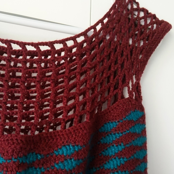 Vintage Burgundy Crochet Knit Dress - Picture 2 of 3